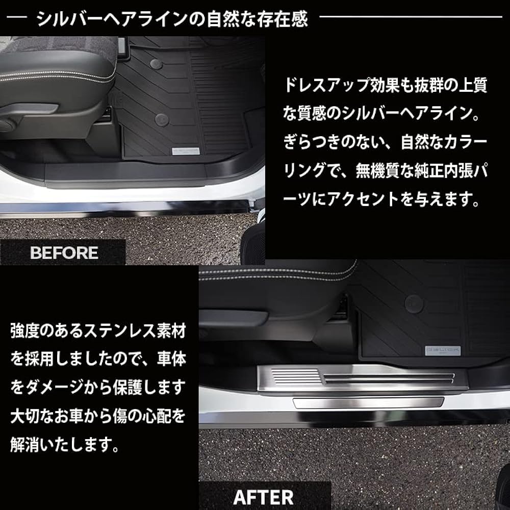 Echoes Product Mitsubishi Delica Mini Nissan Lukes 40 Series Mitsubishi ek Cross Space 30 Series Scuff Plate Kicking Plate Silver Hairline with Protective Rubber Accessory Dress Up Protection