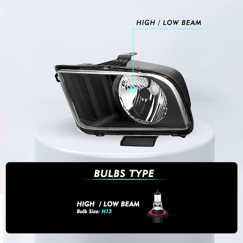 TUSDAR Headlight Acembresset 2005-2009 Ford Mustang's passenger seat and driver's side side (with black housing amber ratters)