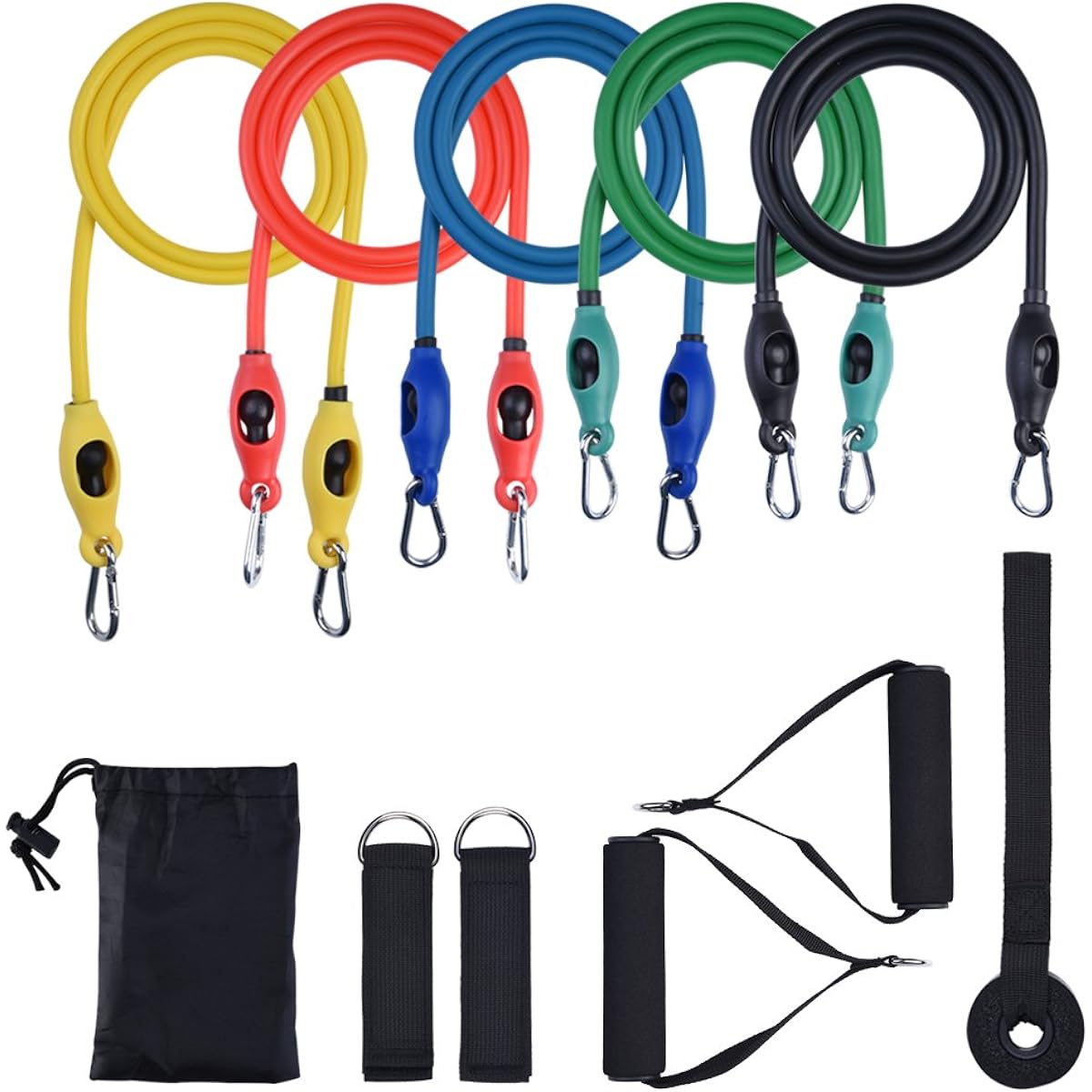 Yosoo Fitness Tube Training Tube Set of 5, 5 Levels of Resistance, Muscle Training, Lack of Exercise, Fitness, Shape Up, Stretching, 11 Piece Set, Storage Pouch Included