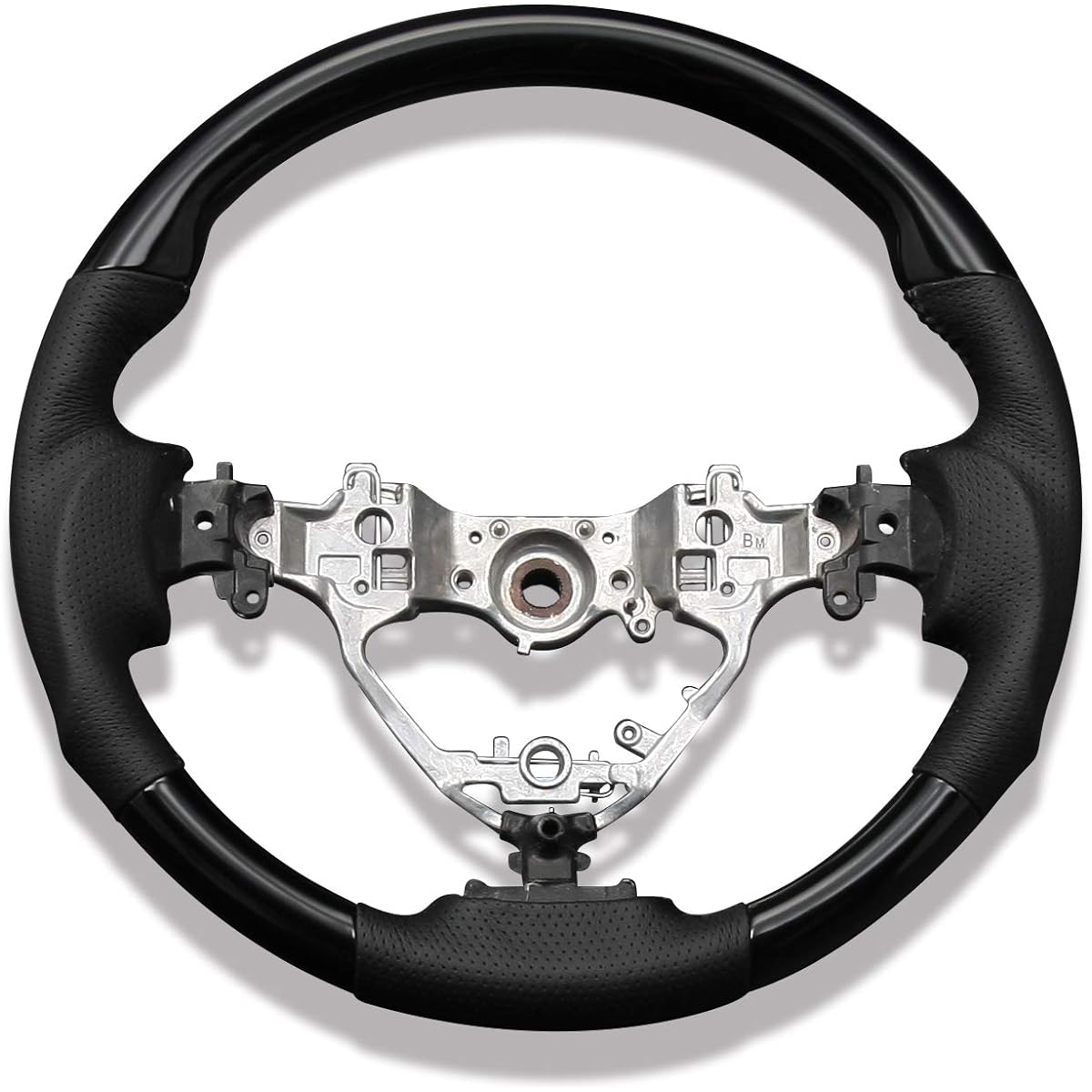 Steering Noah Voxy Esquire 80 Series Harrier Piano Black Gun Grip PVC Leather Genuine Replacement Handle Wood Style Panel Luxury Punching Leather Car Dress-up (Piano Black)