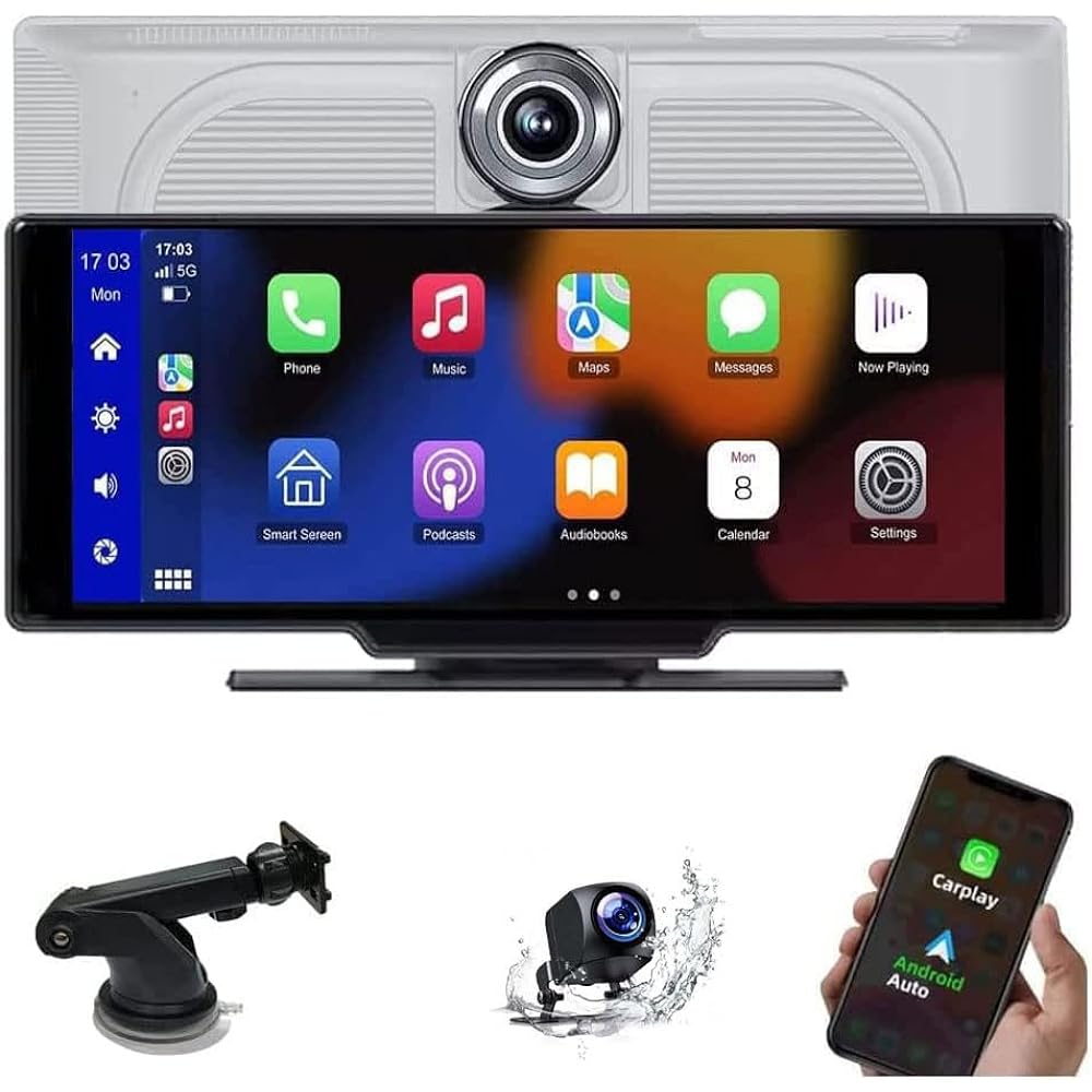 LIMITTEC 2023 latest 10-inch large screen CarPlay Android Auto compatible in-vehicle monitor Display audio Mirroring function YouTube video playback Recorder function Portable audio integrated navigation Split screen