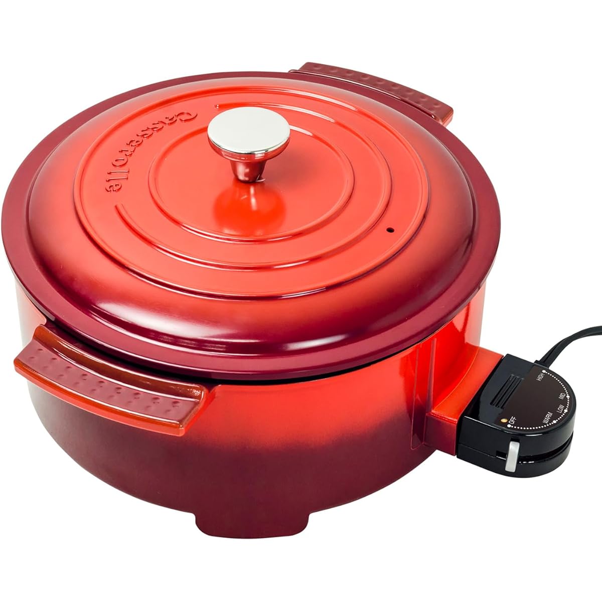 [Yamazen] Grill Pot, Electric Grill Pot, Diameter 23cm, 800W, Deep Type, Approx. 2.8L, For 1-3 People, Keeps Warm ~ Approx. 220℃, Casserole, Red YGC-801(R)