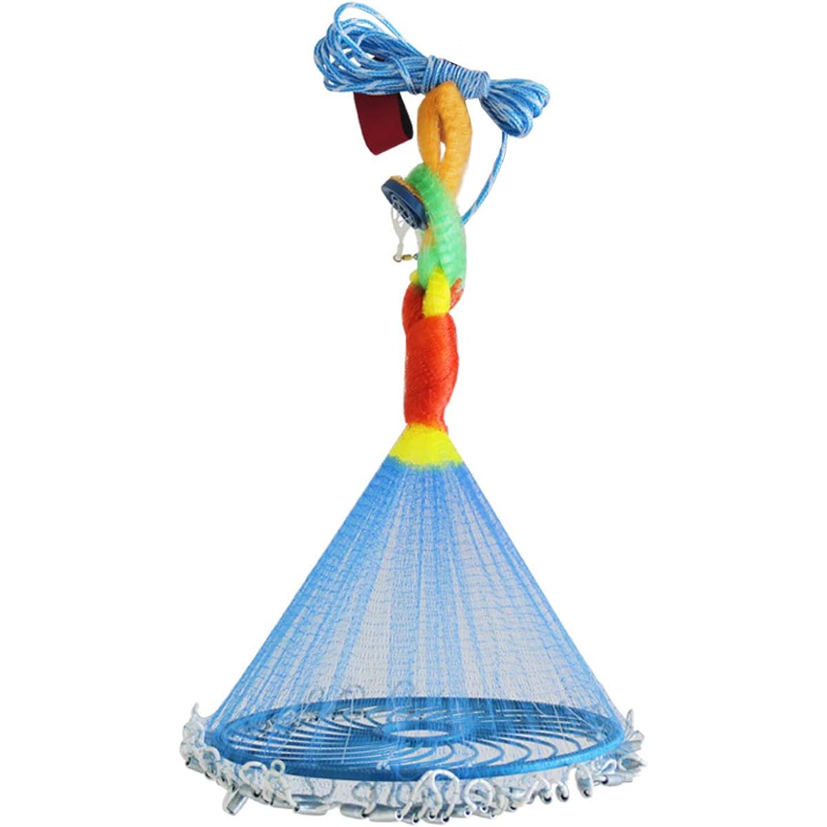 Felimore Throw Net Drag Net Fishing Crab Net Fish River Pond Swamp Sea Lake Rock Fishery Spiral Type Diameter 3m (Multi Color)
