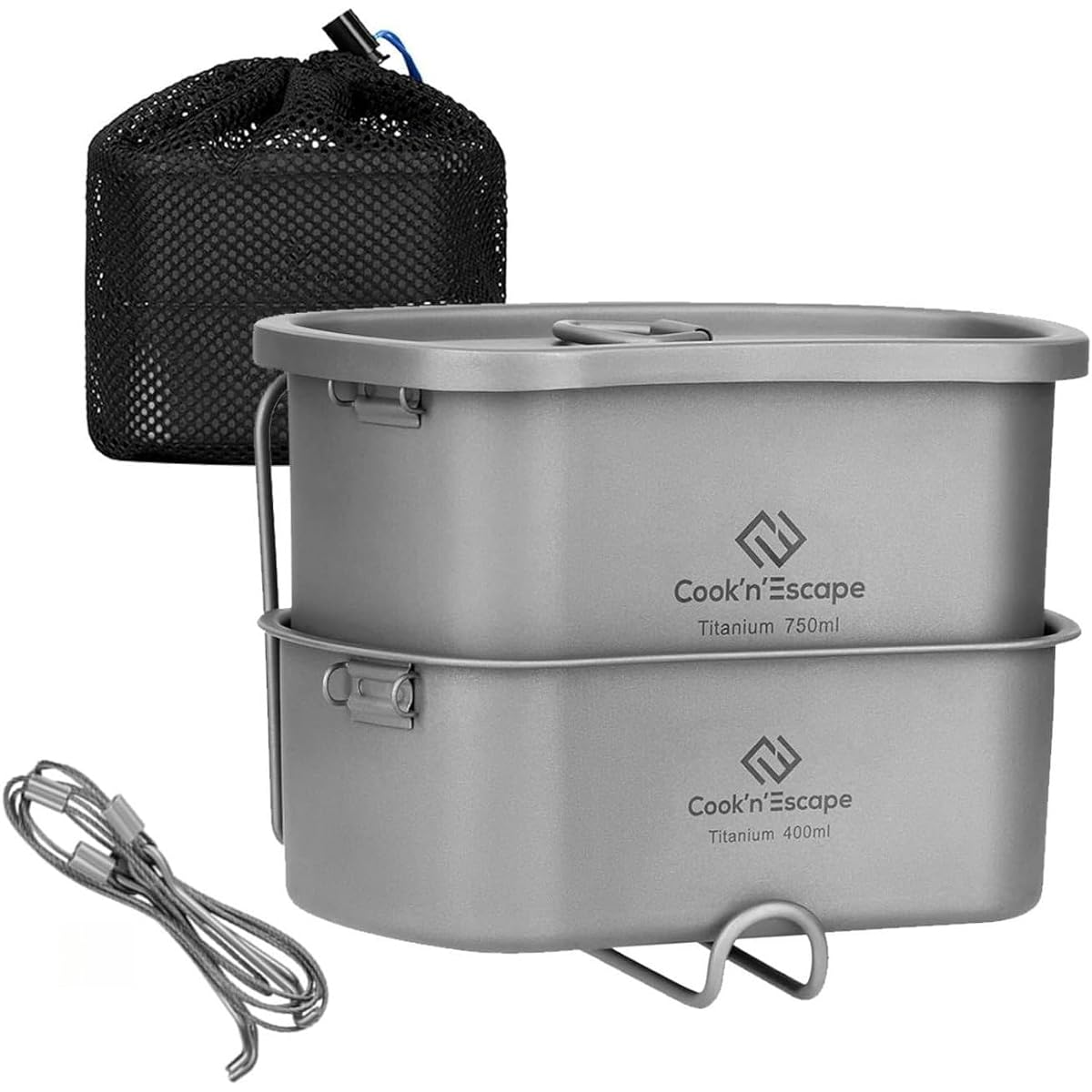 COOK'N'ESCAPE Titanium Cooker Set, Frying Pan, Camping Pot, Cooker Set, Tableware, Camping Equipment, Mountain Climbing Pot, Storage Bag Included [Eligible invoices will be issued] (Military style cooking cup CA2117_GREY)