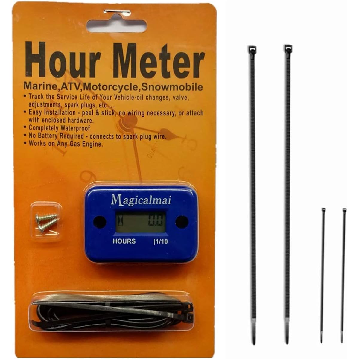MAGICALMAI guidance time meter gas engine brass mowing machine dirt bike motor coscroville cart marine ATV boat motor generator waterproof time meter blue MG-HM-012