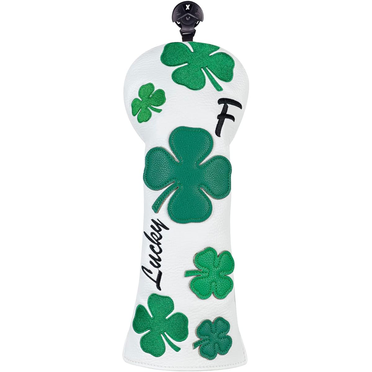 Golf club head cover for driver/fairway wood/utility single item/set embroidery clover synthetic leather white