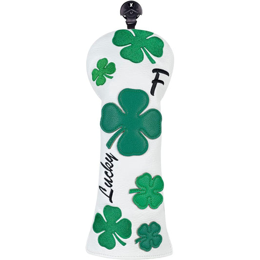 Golf club head cover for driver/fairway wood/utility single item/set embroidery clover synthetic leather white
