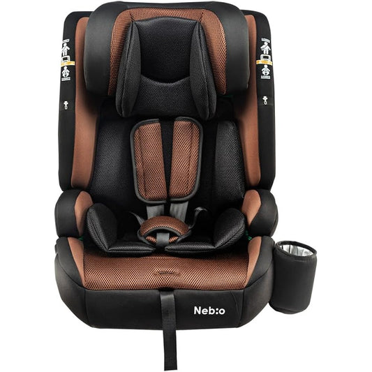 [Compatible with R129, 1 to 12 years old, long use, with thermal and cold drink holder] Junior seat, long-lasting, washable, ISOFIX, easy to install, 3-way Pop Pit G PoPPitG Nebio (ISOFIX compatible model, new safety standard R129, brown)