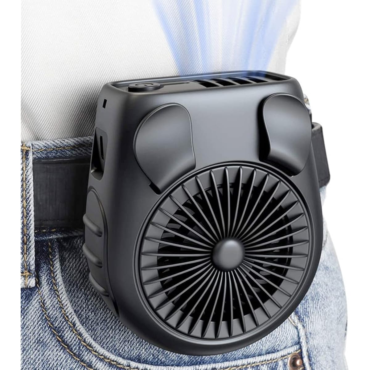 Sitting fan, up to 16 hours of continuous use, portable fan, neck cooler, powerful, quiet, small, belt fan, jet fan, USB charging, 3 levels of airflow, for commuting to work, school, sports, travel, strap and belt included, summer essentials