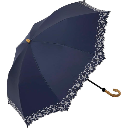 Folding Parasol Cool Plus UV Thermal Shading Umbrella Floral Embroidery for Women 50cm x 8 ribs Made of fabric with 100% light shielding rate and 99.9% or higher UV cut rate Heat shielding Grade 1 blackout [LIEBEN-0704]