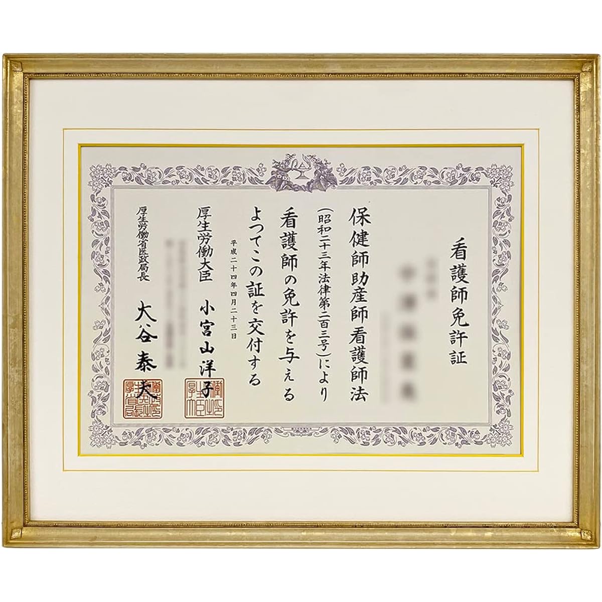 Frame for nurses license B4 certificate (258 x 365 mm) with UV protection acrylic (cuts about 98% of indoor UV rays) 7512 (white gold)