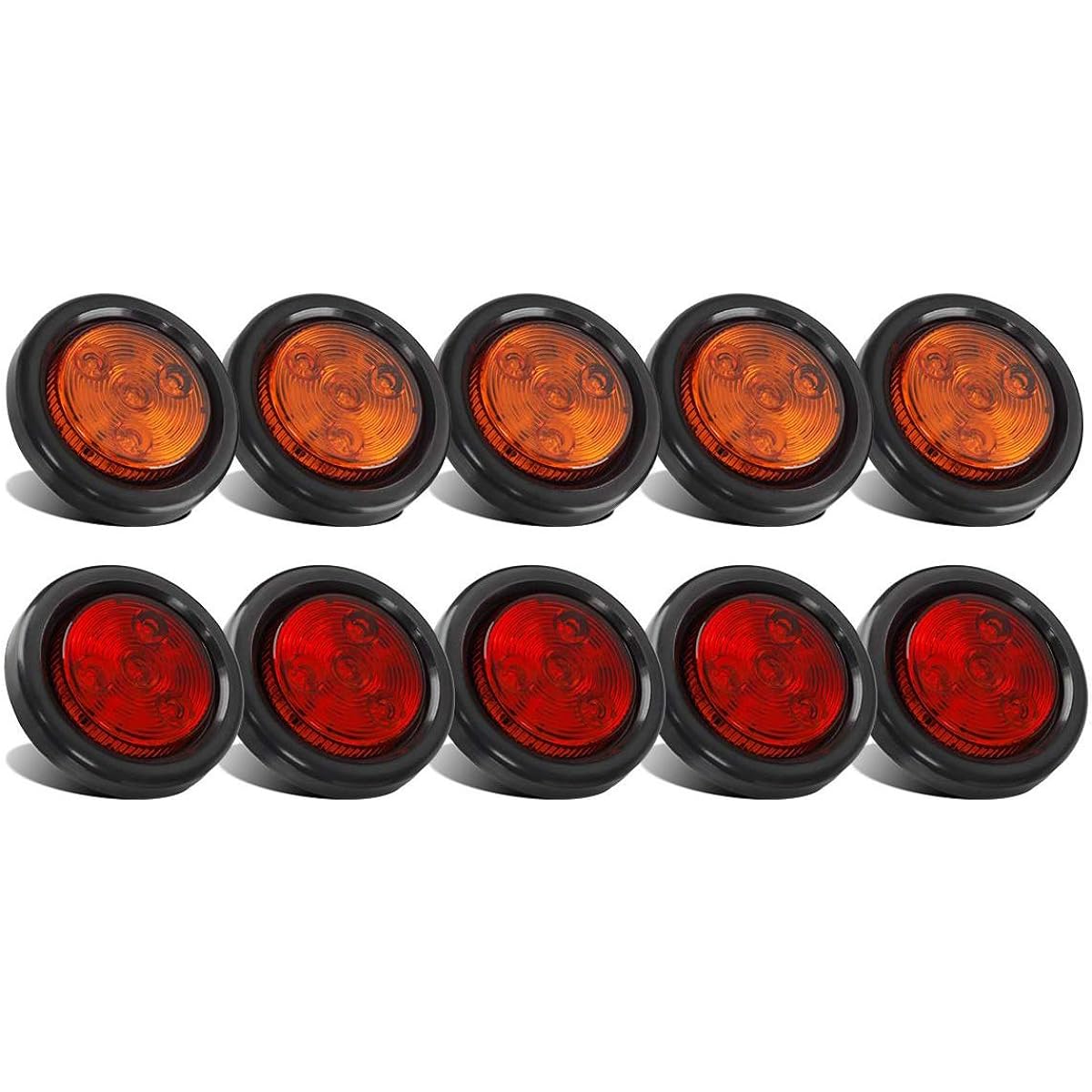 PARTSAM 10 pack (5 amber+5 red) 2 inch LED round marker light glomet flash mount 4LED sealed 2 Round LED marker light track trailer with reflective lens with lens