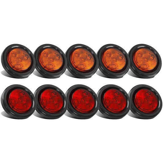 PARTSAM 10 pack (5 amber+5 red) 2 inch LED round marker light glomet flash mount 4LED sealed 2 Round LED marker light track trailer with reflective lens with lens