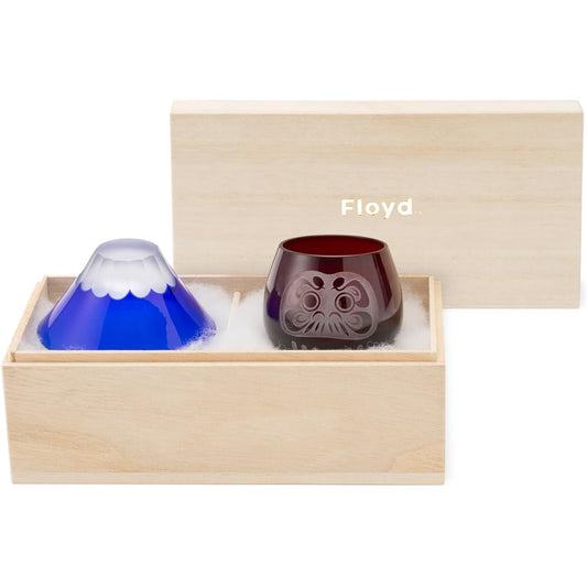 Floyd Sake Glass, Japanese Sake Glass, Cold Sake Cup, Set of 2, Pair Gift, Paulownia Box, Mt. Fuji Daruma Sake Set, Made in Japan, FG01-00105