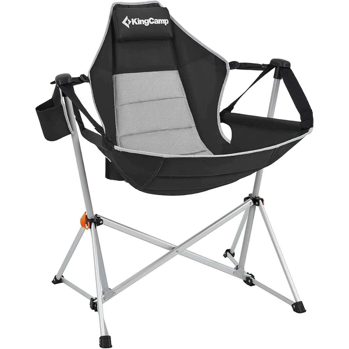 KingCamp Swaying Hammock Chair, Outdoor Chair, Freestanding Folding Chair, Adjustable Angle, Made of Aluminum Alloy, Load Capacity 120kg, Storage Bag Included, Rocking Chair, Camping, Garden, Beach, Indoor/Outdoor