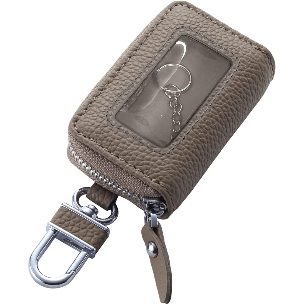 Smart key case with clear window Olive genuine leather key case ASK-CM010