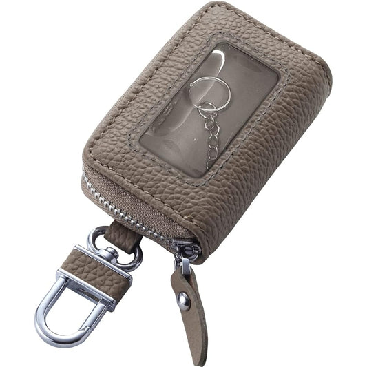 Smart key case with clear window Olive genuine leather key case ASK-CM010