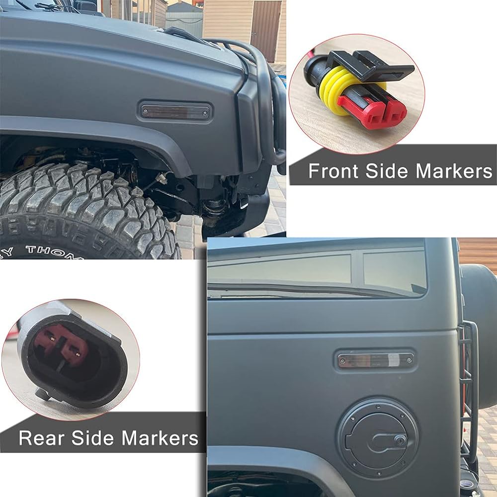 LED Side Marker Light Kit 2003-2009 Hummer H2 Smoke Lens Amber/Front Red/Rear Turn Signal Light Lamp Exchange OEM NO: 25952319 Side Fender Lamp