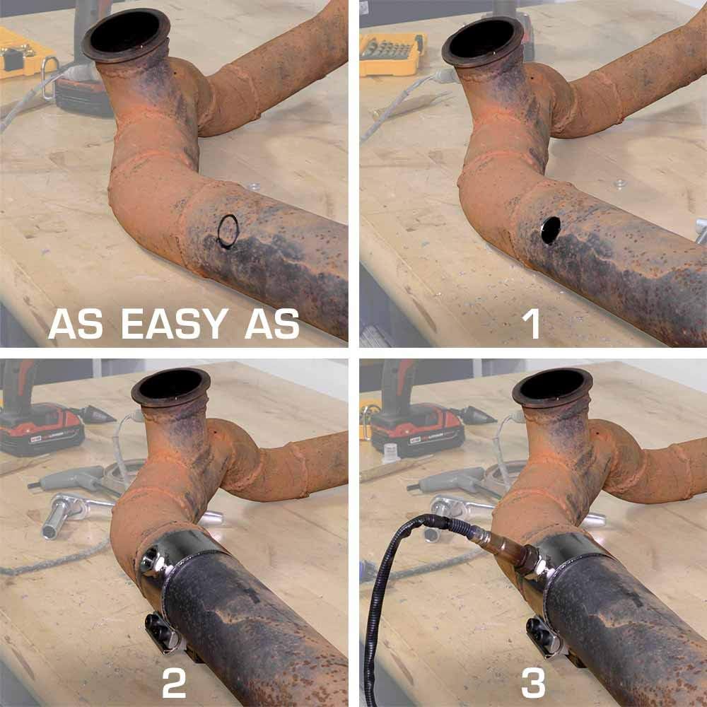 GLOWSHIFT 2-1/4 inch-2-1/2 inch clamp on-wide band air/fuel ratio gauge oxygen sensor van adapter No welding design