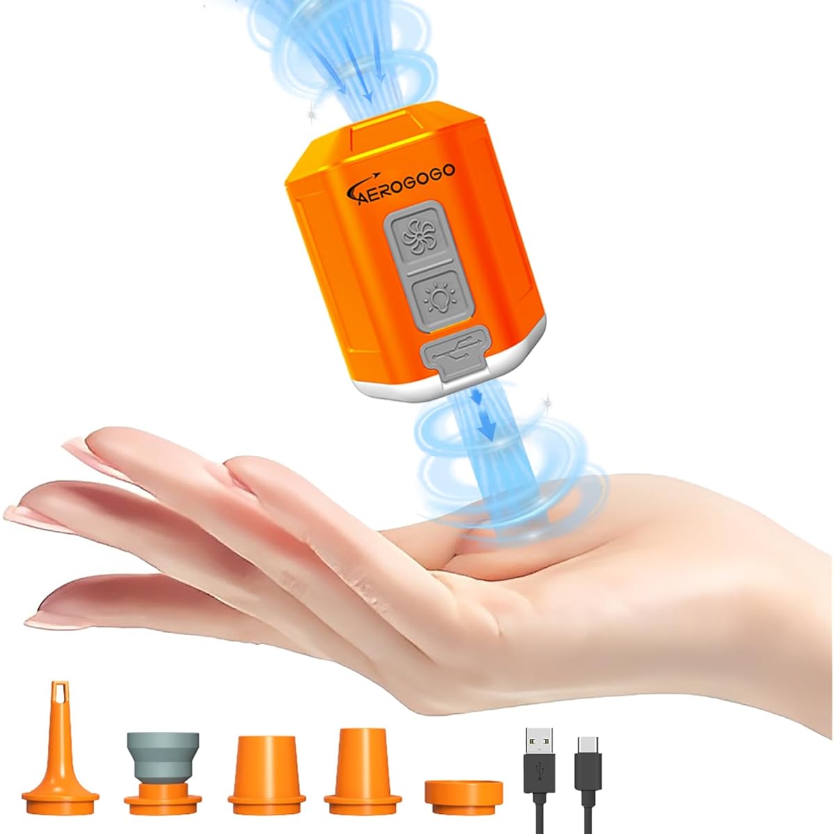 AEROGOGO GIGA PUMP4.0 Electric Air Pump High Power Design Up to 35 Hours Lighting 4.2Kpa 220L/min IPX4 Waterproof Patented Dual Wire Wrapping Structure Motor Lightweight 100g Lighting Type-C Fast Charging Portable
