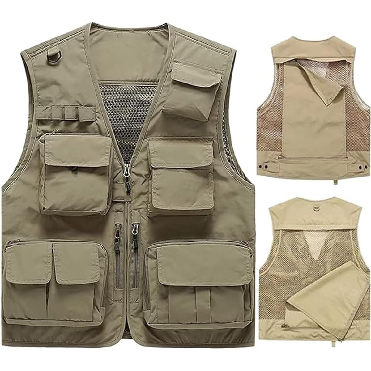 [inotenka] M-7XL Men's Vest, Work Vest, Fishing Vest, Spring/Summer Outdoor Vest, Nylon Work Vest, 15 Pockets, Multifunctional, For Fishing, Photographers, Mountain Climbing, Photography, Large Size, Breathable, Quick Drying, Mesh Vest, Autumn/Winter