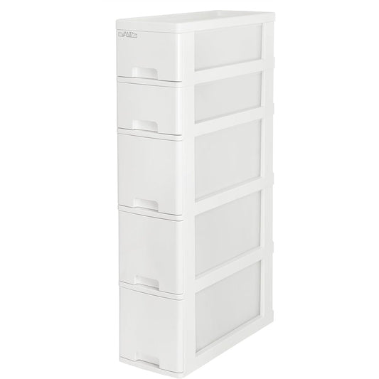 Sanko Plastic Gap Storage Box Vantes Rim 5 Tiers Width 18.2 x Depth 45 x Height 85.5cm White