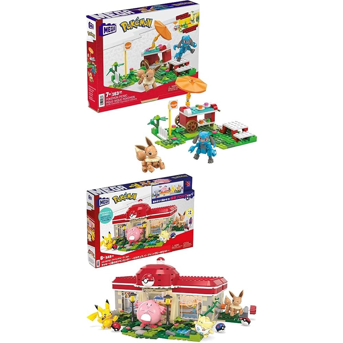 MEGA Pokemon Adventure World Picnic on the Hill with Eevee and Riolu & Lucky and the Forest Pokemon Center ~ Set of Pikachu, Eevee, and Togepi