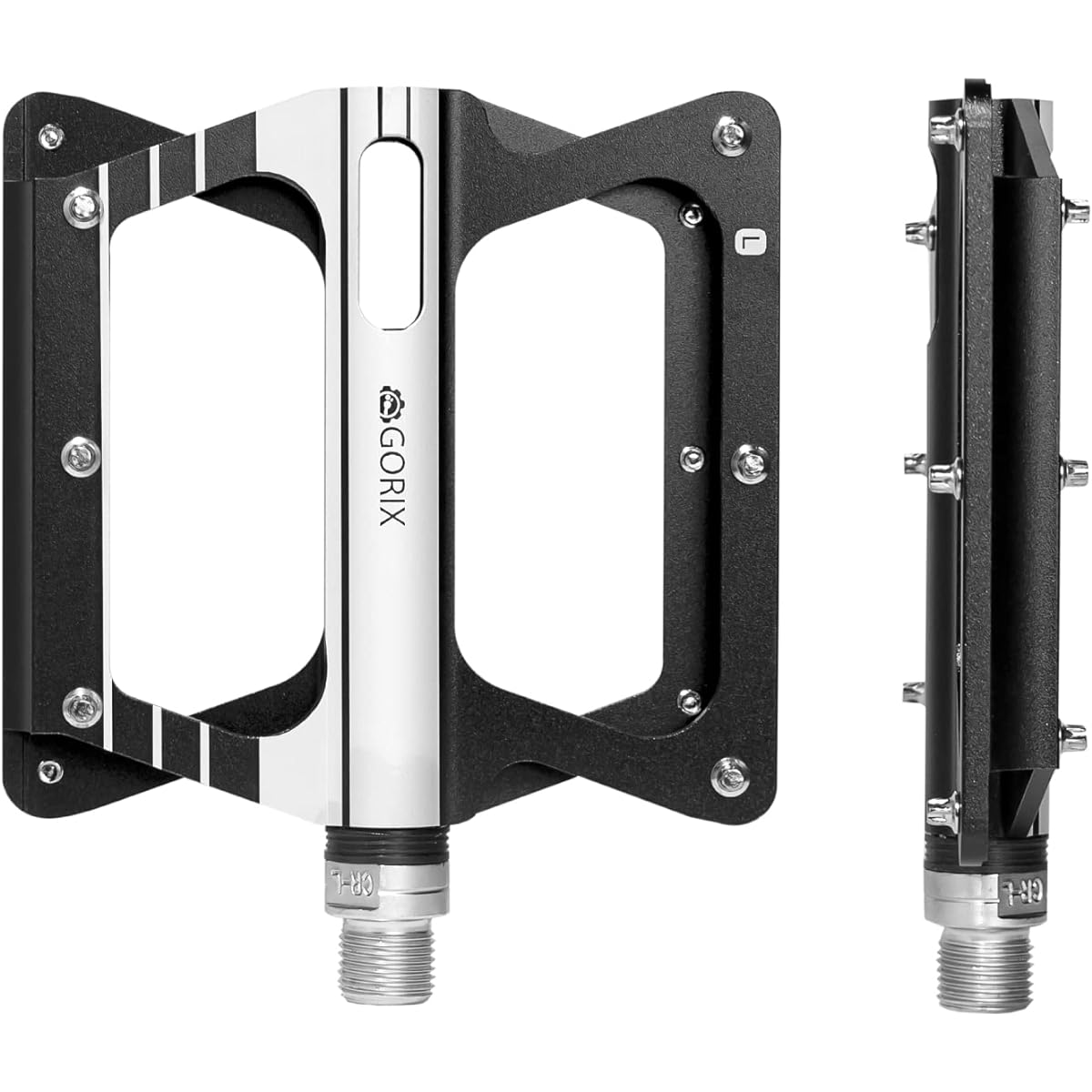 GORIX Bicycle Pedals, Flat Pedals, Lightweight, Aluminum, 3 Bearings, Smooth Rotation, Non-Slip, Wide and Thin Design (GX-FF306) Black Aluminum Pedals, Stylish, Pedal Replacement, Customization, Road Bike, Cross Bike, MTB and Other Bicycles