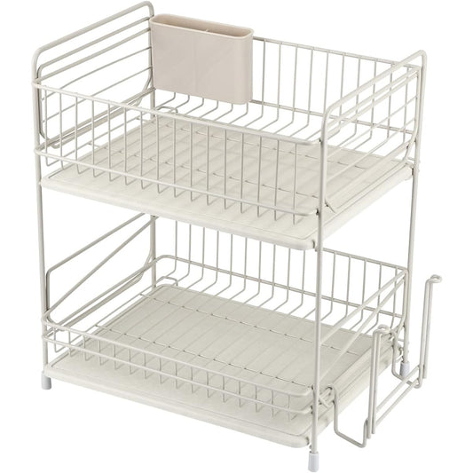 Liberty Corporation Diatomite Tray Drainer Rack, 2 Tiers with Drainer Pocket, Cutting Board Receiver, Sliding Tray, Kitchen, Sink Area, Water Area, Worm Gray LD-276 Style Storage