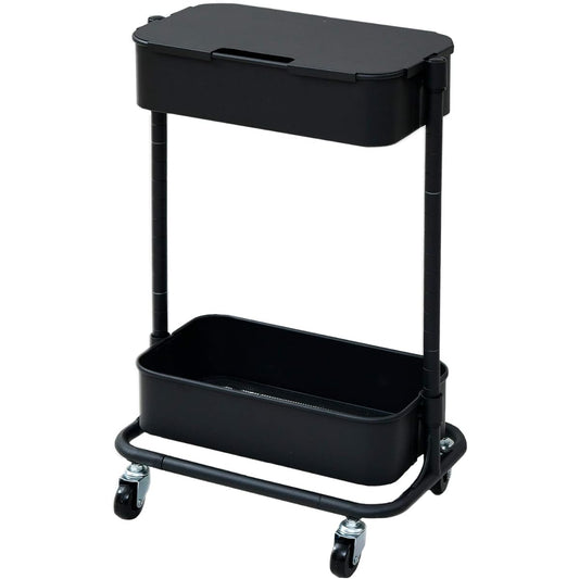 [Yamazen] Wagon 2 Tier Slim (Top Plate/With Casters) Under Desk Storage Height Adjustable Desk Wagon Kitchen Wagon Assembly Product Black UDST-2T(BK) Telework
