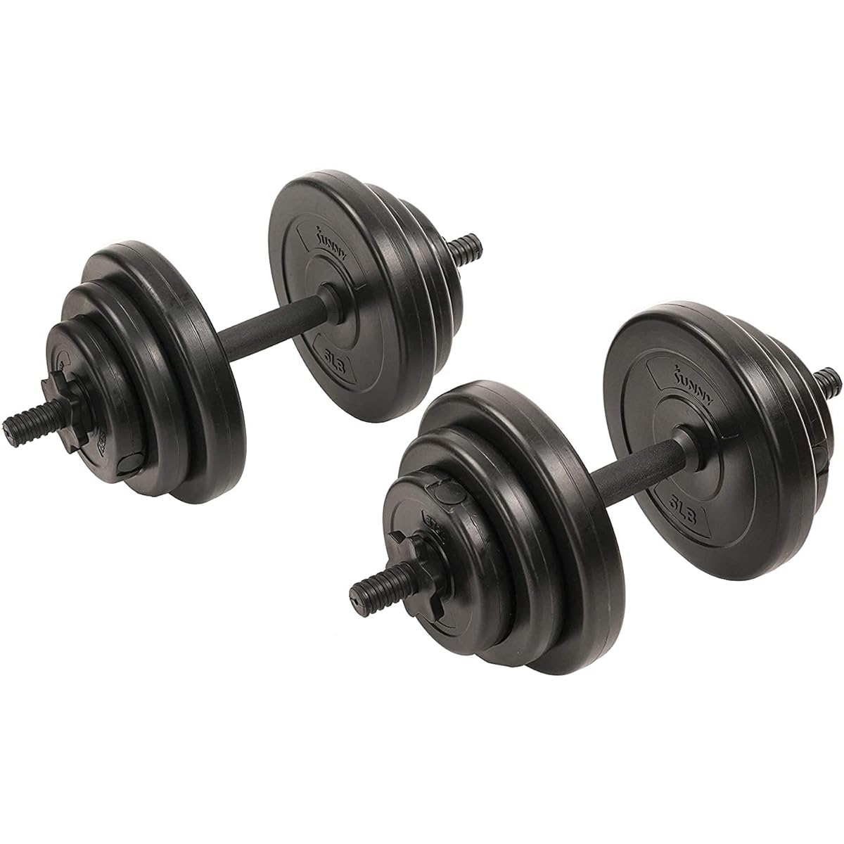 Sunny Health & Fitness 18kg Exercise Vinyl Dumbbell Set Black Strength Training Weight Loss Workout Bench Gym Equipment Home Training NO.087