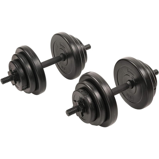 Sunny Health & Fitness 18kg Exercise Vinyl Dumbbell Set Black Strength Training Weight Loss Workout Bench Gym Equipment Home Training NO.087