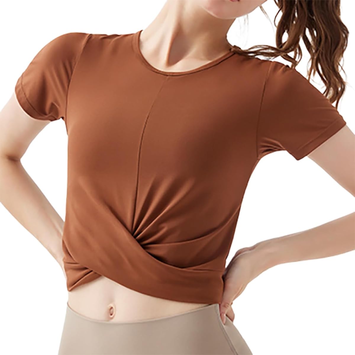 [and-L] Yoga Wear Tops, Short Sleeve, Short Length, Women's T-Shirt, Cropped Length, Body Covering, Sweat Absorbent, Quick Drying, Hot Yoga