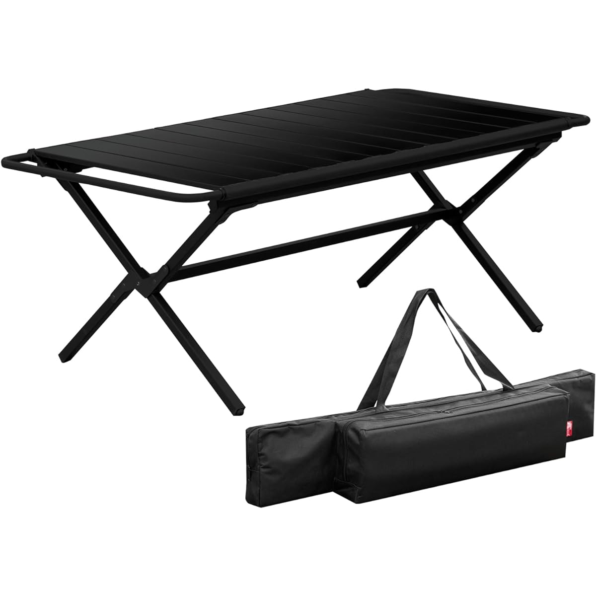 FIELDOOR Outdoor Table Aluminum Roll Table with Hanger [Black] Width 108 x Depth 60 x Height 44 cm Equipped with hangers on both sides Aluminum top plate divided into 3 parts Lightweight Approx. 5.4 kg Compact Folding storage Easy assembly Storage bag in