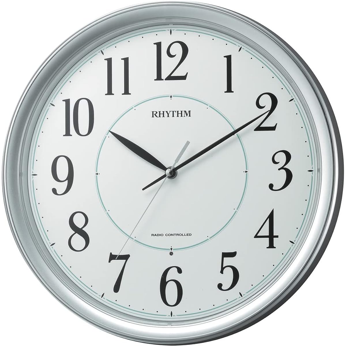 RHYTHM Wall Clock Radio Clock Analog Continuous Second Hand Silver Metallic Fit Wave Premier 8MY494SR19