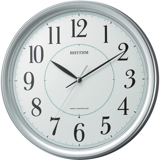 RHYTHM Wall Clock Radio Clock Analog Continuous Second Hand Silver Metallic Fit Wave Premier 8MY494SR19