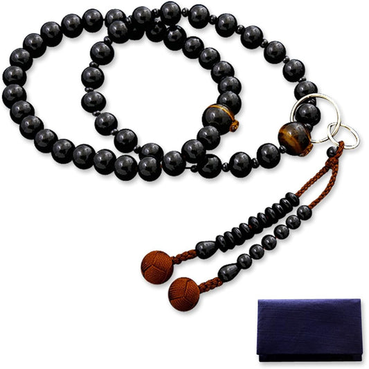 Kyoto Buddhist Altar Hayashi Prayer Beads Jodo Sect Ebony with Tiger Eye Stone (For Men) Formal Official [Tiger Eye] [Bead Bag Set] SM-002 Kyoto Prayer Beads