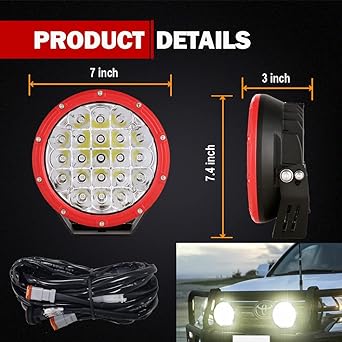 BANSIT 7 inch round LED Off -Light Red 2 pcs 210W 32000LM LED off -road light Super high -brightness off -road light driving light amber -light light wiring with harness 12V 24V pickup truck for UTV for UTV