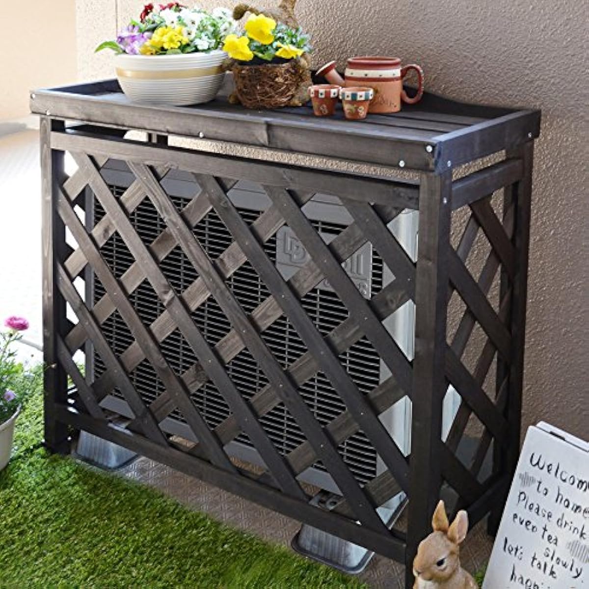 [Garden Master] Air Conditioner Outdoor Unit Cover Width 87 x Depth 35 x Height 82cm Natural Wood SPF Material Air Conditioner Guard Balcony Dark Brown KOAC-8735