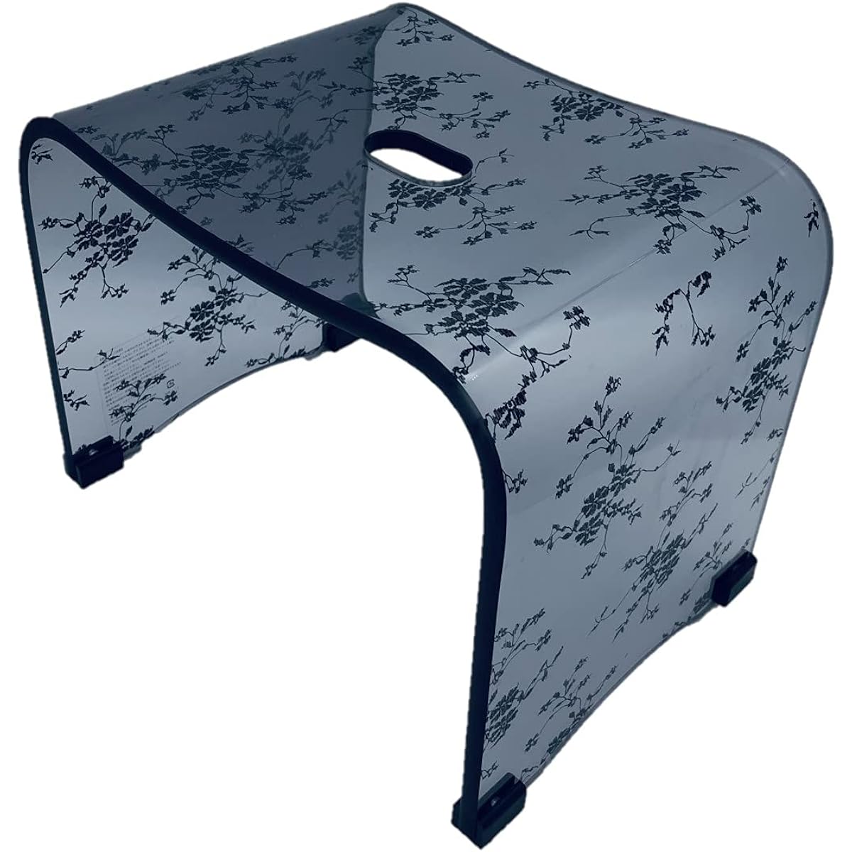 Kasho Bath Chair, Acrylic, Black Small Flower Lace Pattern, Height: Approximately H25cm, Bath Chair, Safe, Non-Slip, Drainage Hole, Easy to Clean, 510KS810M