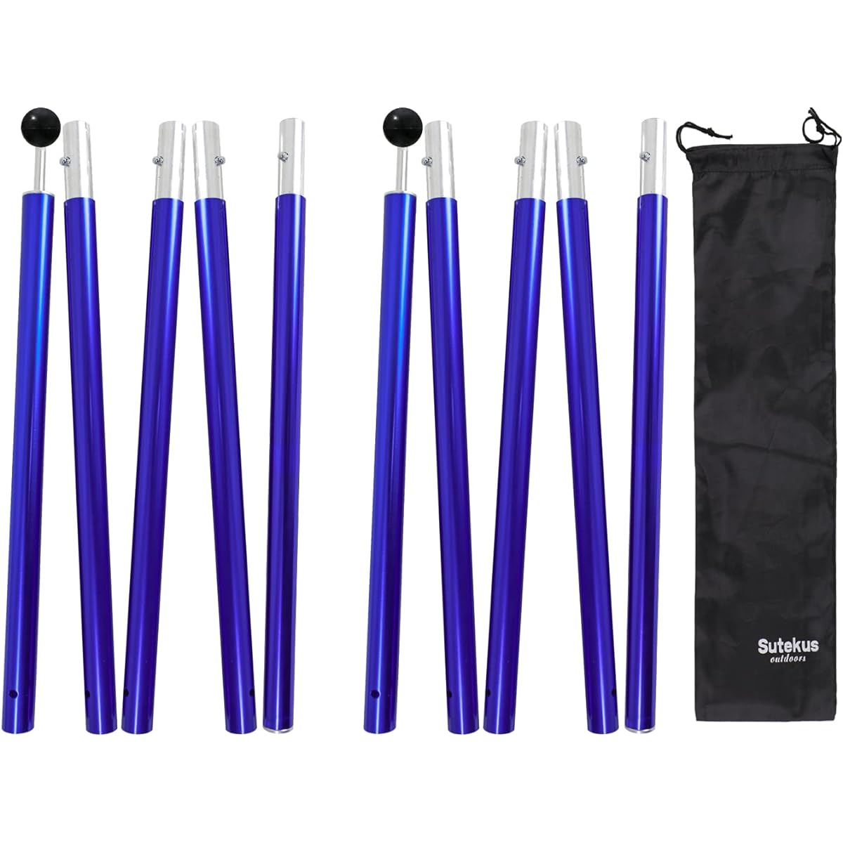 Sutekus Aluminum Adjustable Pole for Tent Tarp Wing, Diameter 19mm, Total Length 190cm, Set of 2, Nylon Top Ball Included