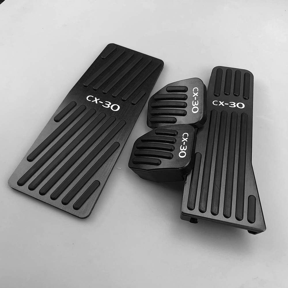 Mazda CX-30 DM Series (October 2019 and up) Aluminum Pedal Cover, Brake Clutch, Footrest, Accelerator Pedal, Set of 4, No Drilling Required, CX30 Logo Included, Scratch Resistant, Stain Resistant, Black