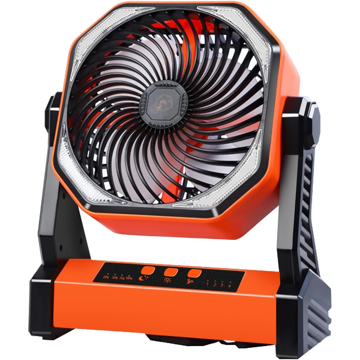 Camping Fan, Sleeping in the Car, 20000mAh, Smartphone Charging OK, Double Reversing Fan, LED Lamp Included, Air Flow Adjustment, Tabletop & Hanging, Power Outage, Disaster Prevention, Camping Equipment, Outdoor Fan (Orange)