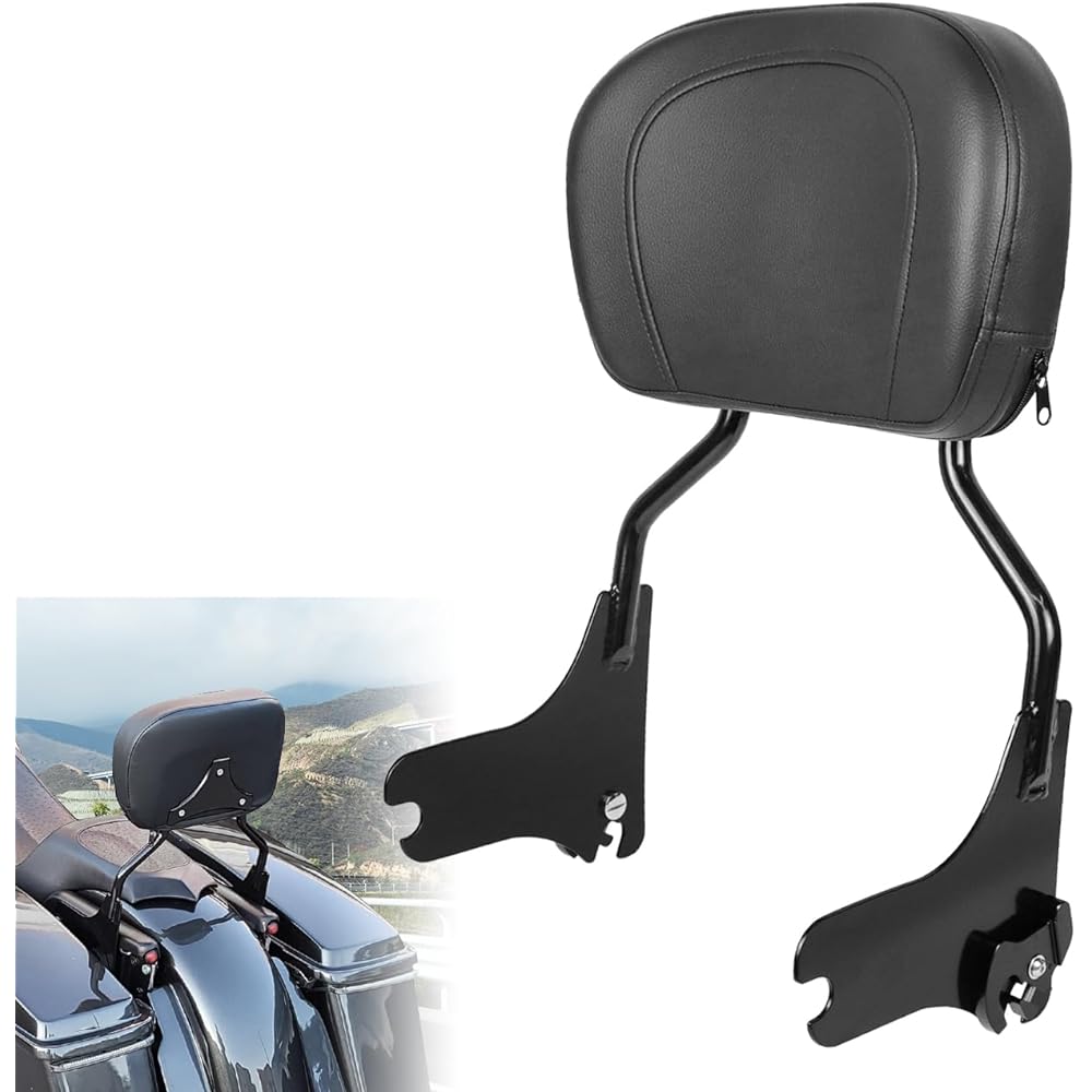 AUFER Removable Backrest Sissy Bar Upright Passenger Backrest with Backrest Pad Compatible with Touring Road King Street Glide Electra Glide FLHR FLHX FLHT FLTR 1997-2008 (Black)