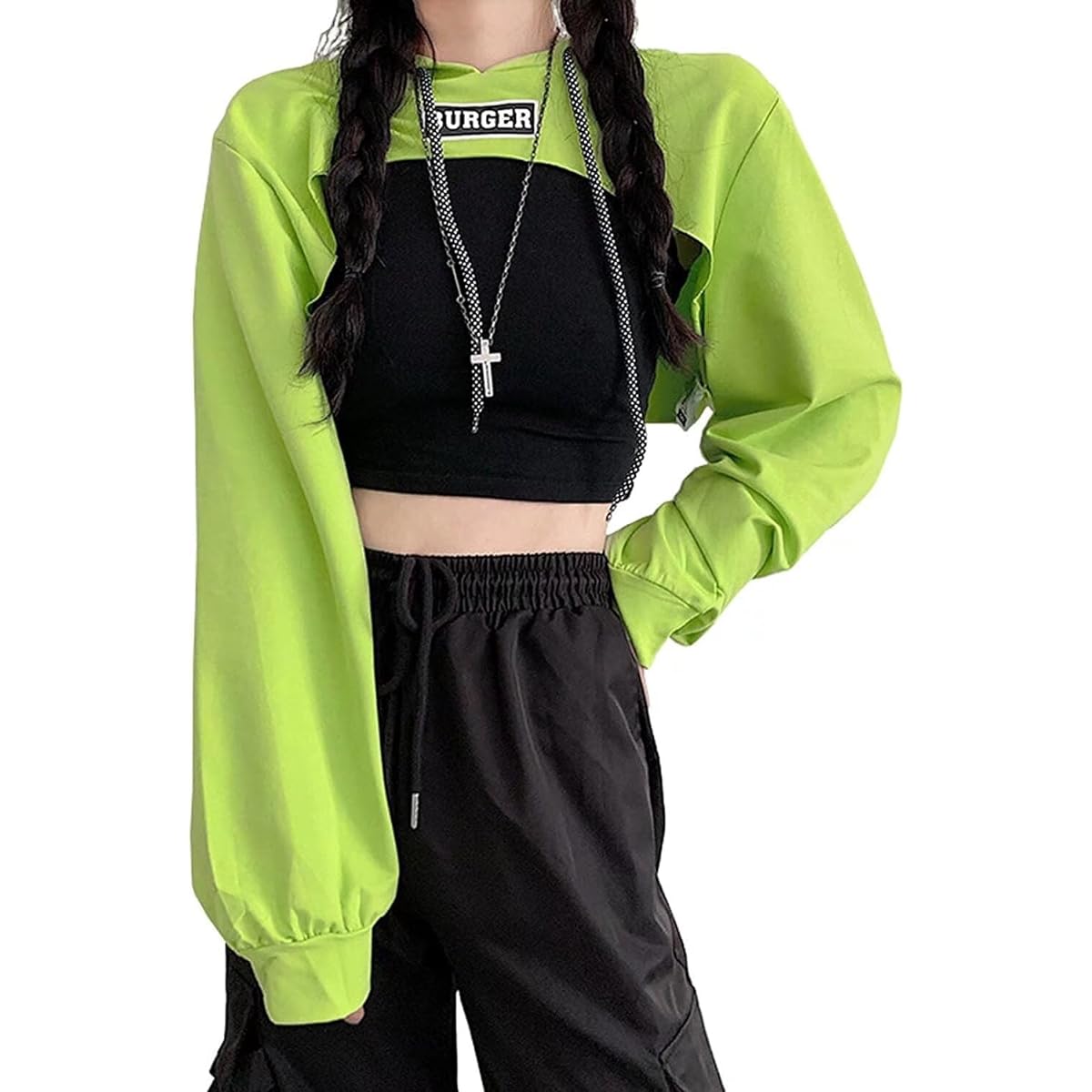 [Quntum A.E] Women's Dance Tops, Navel Baring Hoodie, Cami, Harajuku Style, Short Length Tops, Dance Costumes, Events, Stage Costumes, Dance Wear, Hip Hop, Practice Wear, Stage Clothes, Cropped Length