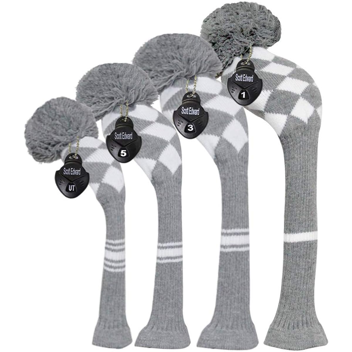 Scott Edward Dark Color Knit Golf Club Head Cover Set of 4 for Driver Wood (460cc) Fairway Wood Hybrid (UT) for Men/Female Golfers