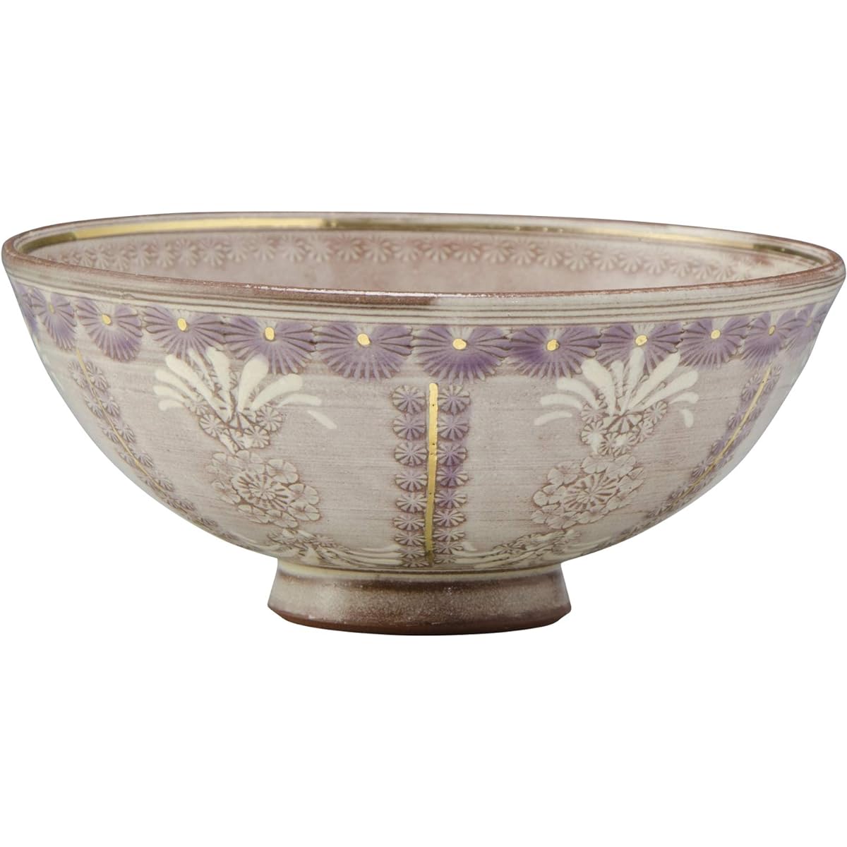 Kyoto ware, Kiyomizu ware, pottery kiln, rice bowl, large purple color pattern LTS432-01
