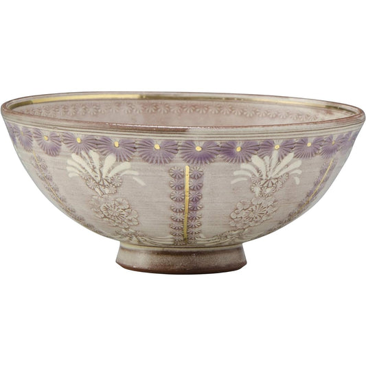 Kyoto ware, Kiyomizu ware, pottery kiln, rice bowl, large purple color pattern LTS432-01