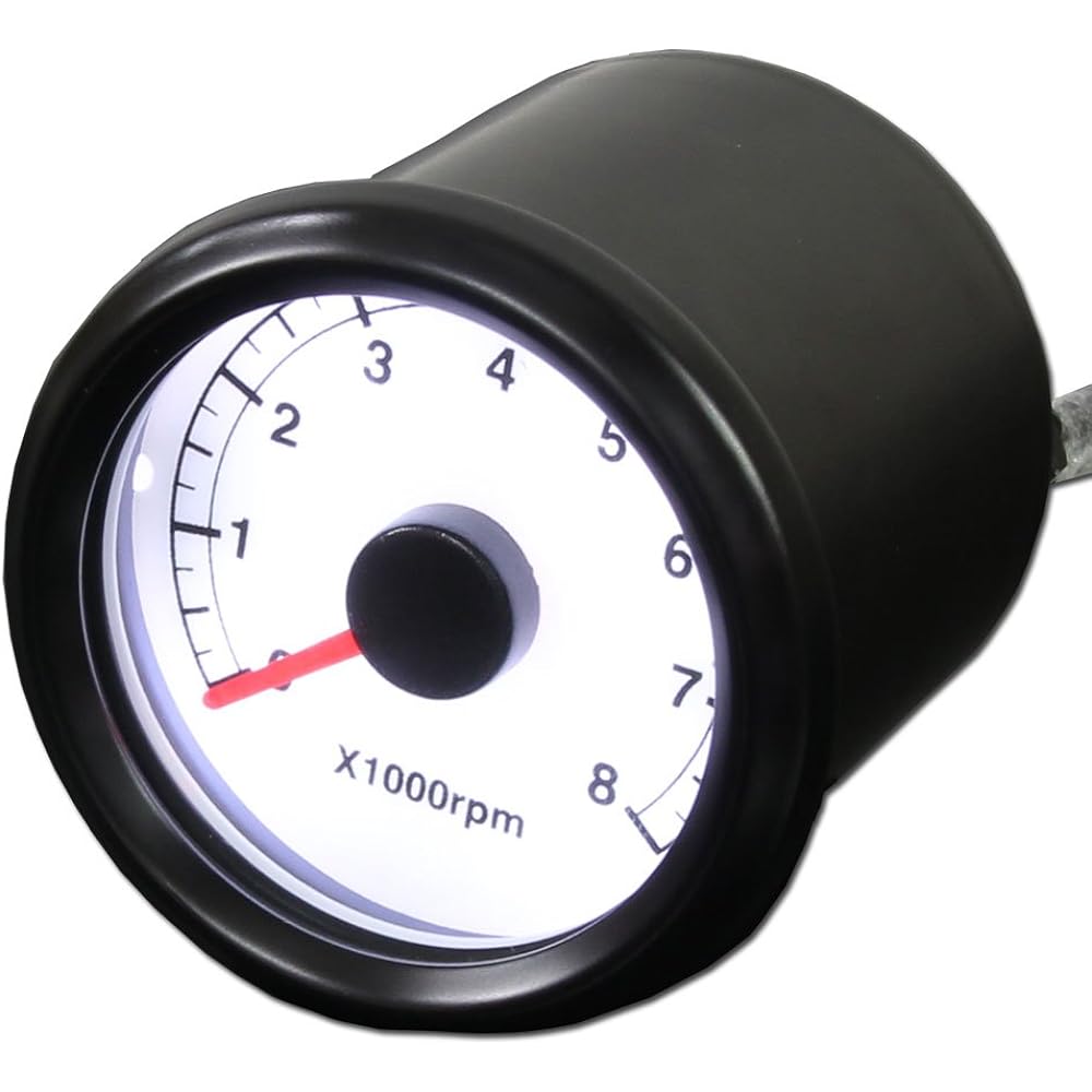 Rise Corporation LED Tachometer Black Body/White Panel 48mm Electric x1000rpm Bike Motorcycle