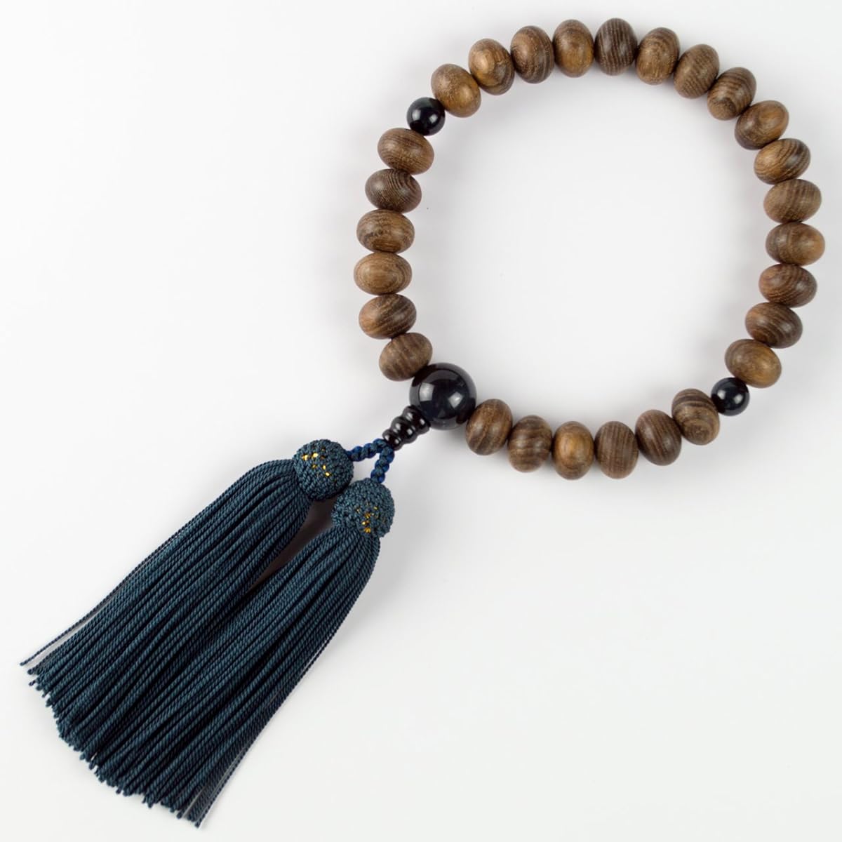 Sato Funeral Enju (blue tiger eye stone finish) 27 tangerine beads Prayer beads for men Can be used by all denominations Made in Kyoto "Comes with a carrying pouch" "Comes with a prayer beads sleep case" "One year prayer beads repair warranty"